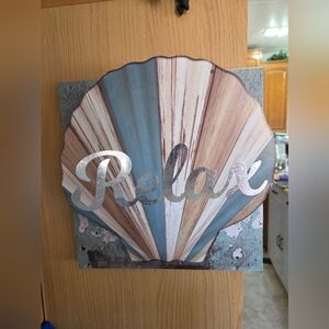 Hand Crafted RelaxShell Wall Decor in Blue, White & Brown 11x12